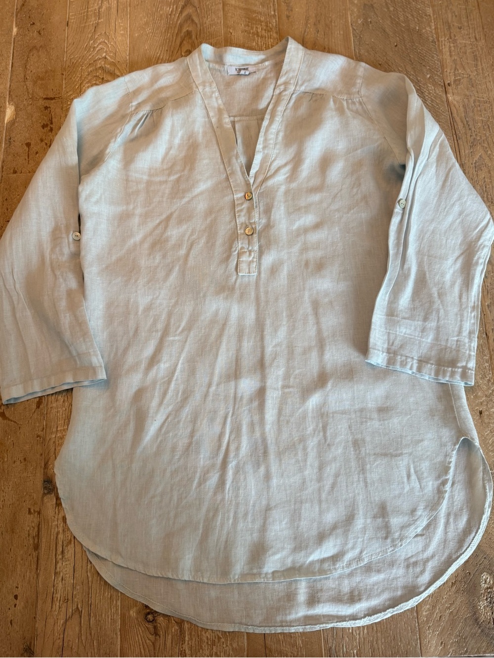 Rosemarine Italy Women's Lt Blue 100% Linen Tab Sleeves Tunic Top Blouse Size S